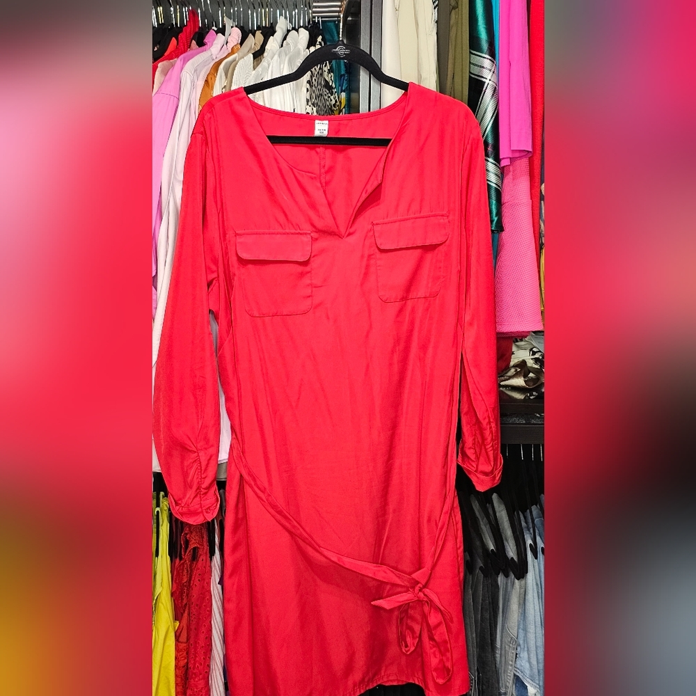 Red Midi Dress with Tie Waist